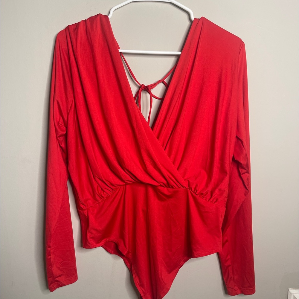 Red classy long sleeve bodysuit